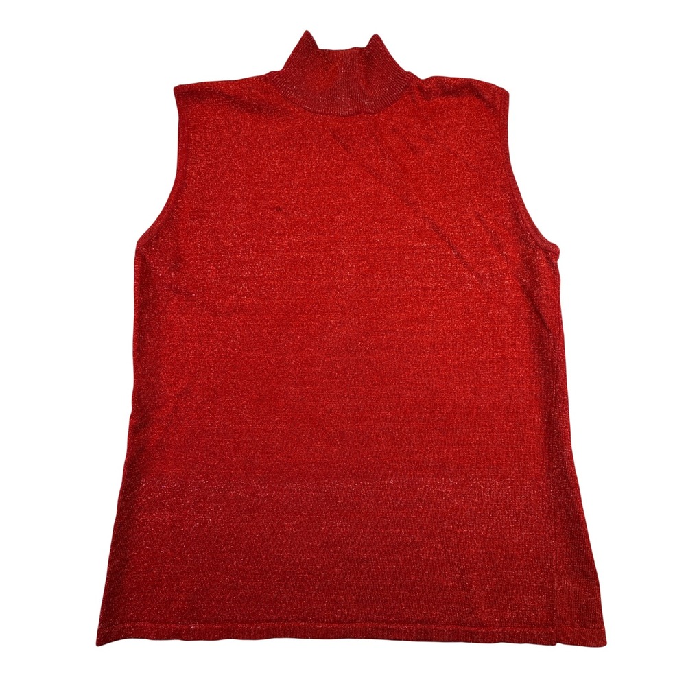 Como Sweater Women's Medium Sparkly Red Sleeveless Turtleneck‎ Glitter Metallic